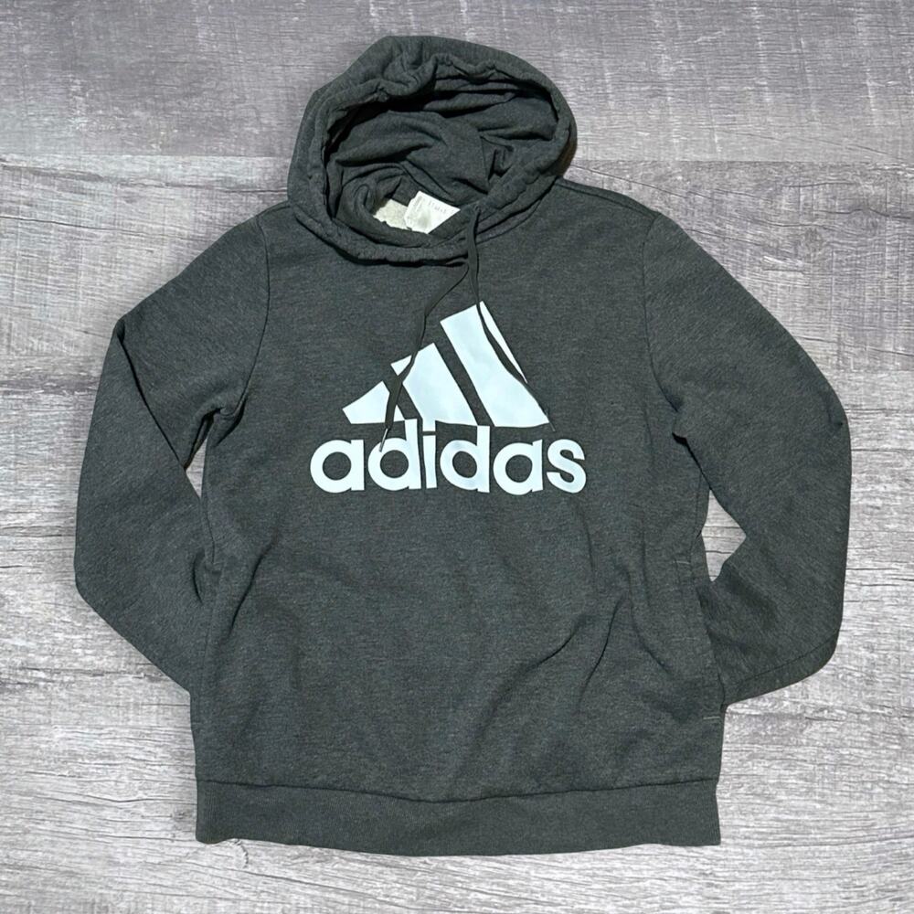 Adidas Essentials Big Logo Fleece Hoodie Sweatshirt Womens L Dark Grey Athletic